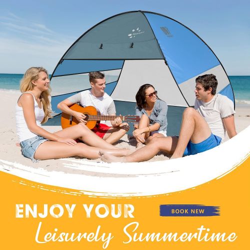  FRUITEAM Pop Up Beach Tent Sun Shelter for 3-4 Person with UV Protection for Camping/Outdoor/Beach, Blue