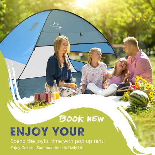  FRUITEAM Pop Up Beach Tent Sun Shelter for 3-4 Person with UV Protection for Camping/Outdoor/Beach, Blue