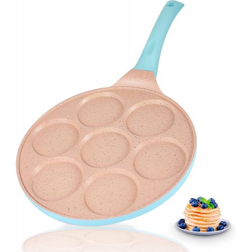  FRUITEAM Griddle Pan, Pancake Pan Nonstick 10 Inch Pancake Maker Mini Pancake Mold Pan 7-Cup Blini Pan Grill Pan for Kids Gifts Cake