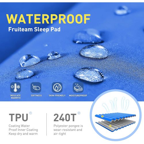  FRUITEAM Double Sleeping Pad for Camping Inflatable Sleeping Mat for Backpacking 2 Person Camping Mattress with Pillow, Better Stability and Support,Blue