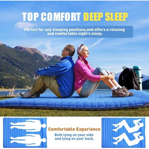  FRUITEAM Double Sleeping Pad for Camping Inflatable Sleeping Mat for Backpacking 2 Person Camping Mattress with Pillow, Better Stability and Support,Blue