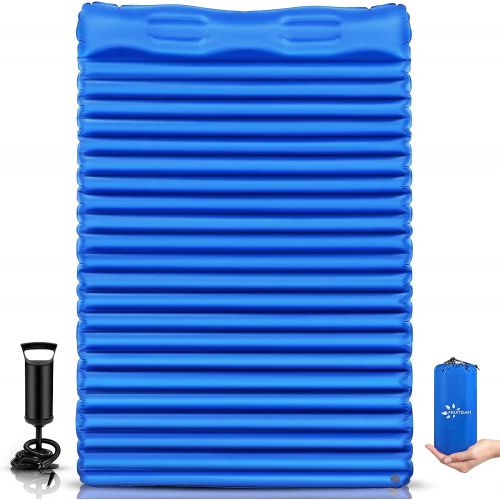  FRUITEAM Double Sleeping Pad for Camping Inflatable Sleeping Mat for Backpacking 2 Person Camping Mattress with Pillow, Better Stability and Support,Blue