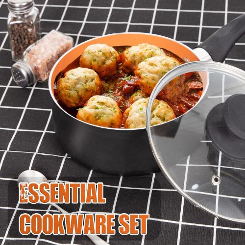  [아마존베스트]FRUITEAM 10pcs Cookware Set Ceramic Nonstick Soup Pot, Milk Pot and Frying Pans Set, Copper Aluminum Pan with Lid, Induction Gas Compatible, 1 Year Warranty Mothers Day Gifts for W