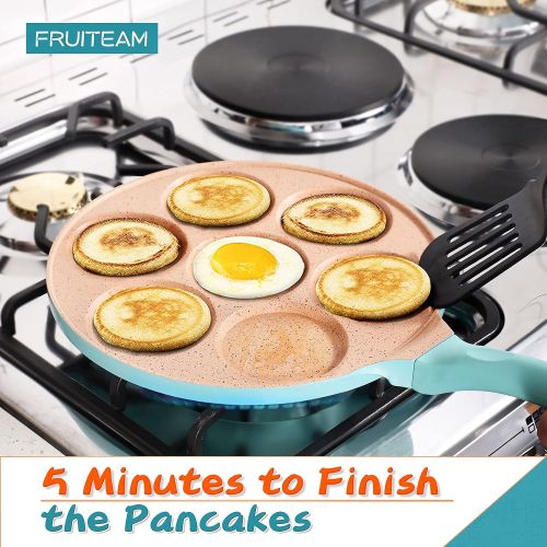  [아마존베스트]FRUITEAM Pancake Pan Nonstick Griddle 10 Inch Pancake Maker Mini Pancake and Flapjack 7 Mold Blini Pan for Son Daughter Gifts from Mom