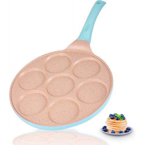  [아마존베스트]FRUITEAM Pancake Pan Nonstick Griddle 10 Inch Pancake Maker Mini Pancake and Flapjack 7 Mold Blini Pan for Son Daughter Gifts from Mom