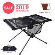 FRUITEAM Portable Camping Table and Chairs Ultralight Foldable Picnic Tables with Cup Holders for Camp, Beach, Boat, Fishing, Compact Lightweight