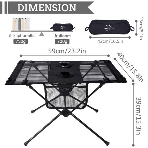  FRUITEAM Portable Camping Table and Chairs Ultralight Foldable Picnic Tables with Cup Holders for Camp, Beach, Boat, Fishing, Compact Lightweight