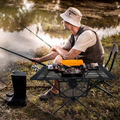  FRUITEAM Portable Camping Table and Chairs Ultralight Foldable Picnic Tables with Cup Holders for Camp, Beach, Boat, Fishing, Compact Lightweight