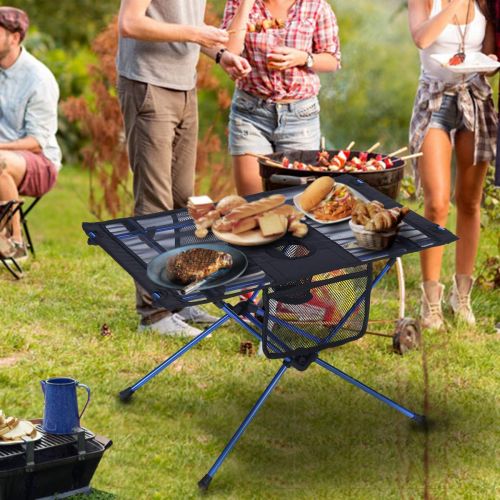  FRUITEAM Portable Camping Table and Chairs Ultralight Foldable Picnic Tables with Cup Holders for Camp, Beach, Boat, Fishing, Compact Lightweight