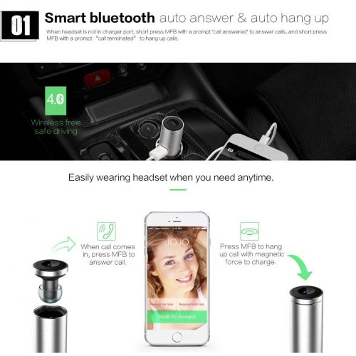  FRUZAZ Smart Car Charging Bluetooth Convenient to Answer Hanging Headphones Aluminum with USB Charging Bluetooth 4.0 Mobile Phone Headset Comfortable Wear Fashion Safety Headphones