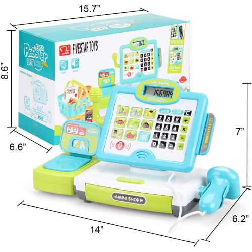  [아마존 핫딜] FS Pretend Play Calculator Cash Register Toy as Preschool Gift for Kids, Classic Count Toy with Sound, Microphone, Scanner, Pretend Credit Card, Play Food for Boys & Girls,45 Piece