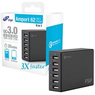 FSP 62W 6 Port Quick Charge 3.0 USB Charger 5V 9V 12V Auto Detect for iPhone iPad Tablet Android MP3 Power Bank (Amport 62 Black)