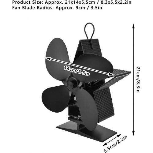  FTVOGUE 4 Blade Fireplace Fan with Thermoelectric Module Zinc Alloy Heat Powered Stove Fan Silent Operation Black for Wood Log Burner Fireplace