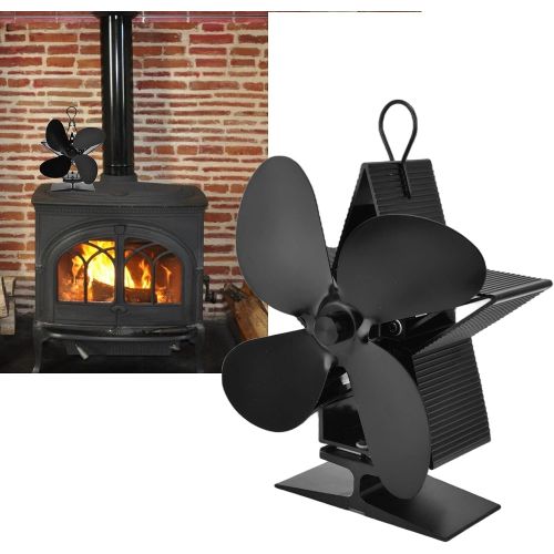  FTVOGUE 4 Blade Fireplace Fan with Thermoelectric Module Zinc Alloy Heat Powered Stove Fan Silent Operation Black for Wood Log Burner Fireplace