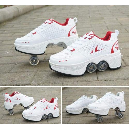  FTYUNWE Roller Skates for Women Outdoor,Parkour Shoes with Wheels for Girls/Boys,Kick Rollers Shoes Retractable Adults/Kids,Quad Roller Skates Men,Unisex Skating Shoes Recreation S