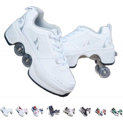  FTYUNWE Roller Skates for Women Outdoor,Parkour Shoes with Wheels for Girls/Boys,Kick Rollers Shoes Retractable Adults/Kids,Quad Roller Skates Men,Unisex Skating Shoes Recreation S