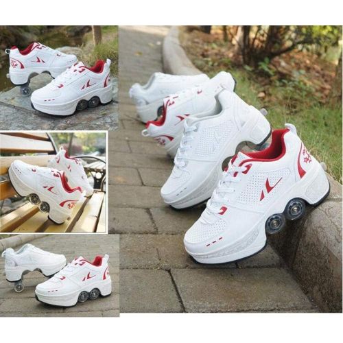  FTYUNWE Roller Skates for Women Outdoor,Parkour Shoes with Wheels for Girls/Boys,Kick Rollers Shoes Retractable Adults/Kids,Quad Roller Skates Men,Unisex Skating Shoes Recreation S