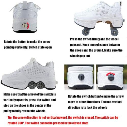  FTYUNWE Roller Skates for Women Outdoor,Parkour Shoes with Wheels for Girls/Boys,Kick Rollers Shoes Retractable Adults/Kids,Quad Roller Skates Men,Unisex Skating Shoes Recreation S