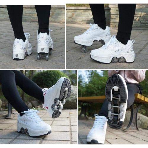 FTYUNWE Roller Skates for Women Outdoor,Parkour Shoes with Wheels for Girls/Boys,Kick Rollers Shoes Retractable Adults/Kids,Quad Roller Skates Men,Unisex Skating Shoes Recreation S