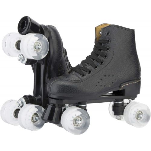  FTYUNWE Roller Skates Adult Women, Outdoor Quad Roller Shoe with Light Up Wheels, Unisex Classic High Top Quad Rink Skates Adjustable for Girls Men Kids and Beginner,Black-35EU/5US