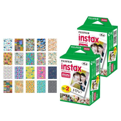 후지필름 Fujifilm instax mini Instant Film (40 Exposures) + 20 Sticker Frames for Fuji Instax Prints Travel Package