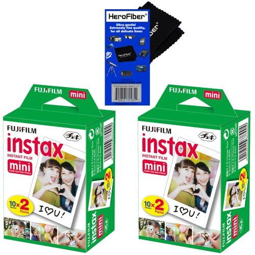 후지필름 Fujifilm Instax Mini Twin Pack Instant Film - 2 pack (40 sheets) for Fujifilm Instax Mini 7s, Mini 8, Mini 9, Mini 25, Mini 50S, Mini 90, SP-1 & SP-2 Smartphone Printer + HeroFiber
