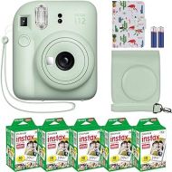 Fujifilm Instax Mini 12 Instant Camera Mint Green + MiniMate Accessory Bundle & Compatible Custom Case + Fuji Instax Film Value Pack (50 Sheets) Flamingo Designer Photo Album