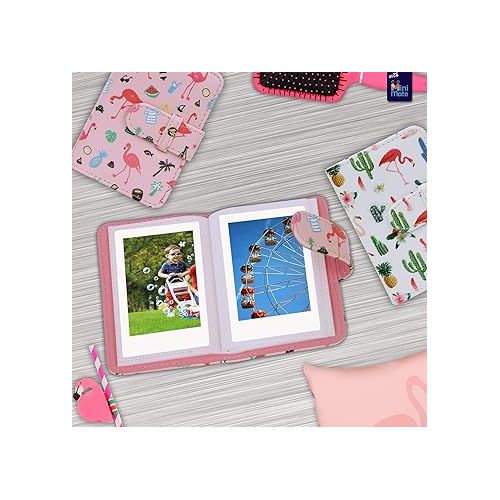 후지필름 Fujifilm Instax Mini 12 Instant Camera Mint Green + MiniMate Accessory Bundle & Compatible Custom Case + Fuji Instax Film Value Pack (50 Sheets) Flamingo Designer Photo Album