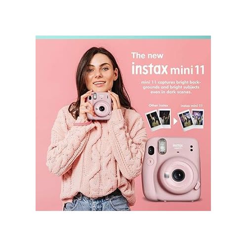 후지필름 Fujifilm Instax Mini 11 Instant Camera Blush Pink + Fuji Film Value Pack (40 Sheets) + Shutter Accessories Bundle, Incl. Compatible Carrying Case, Quicksand Beads Photo Album 64 Pockets