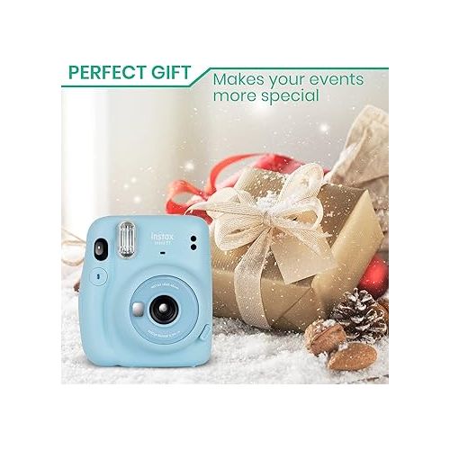 후지필름 Fujifilm Instax Mini 11 Camera with Fujifilm Instant Mini Film (60 Sheets) Bundle with Deals Number One Accessories Including Carrying Case, Selfie Lens, Photo Album, Stickers (Ice White)