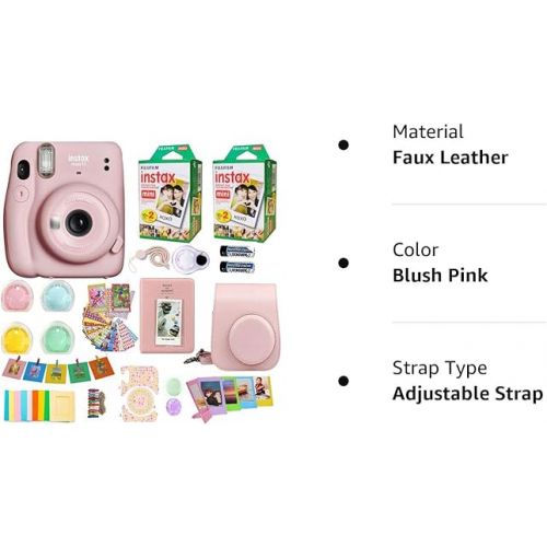 후지필름 Fujifilm Instax Mini 11 Camera Blush Pink + Fuji Instant Instax Film (40 Sheets) & Includes Carrying Case + Assorted Frames + Photo Album + 4 Color Filters and More Top Accessories Bundle