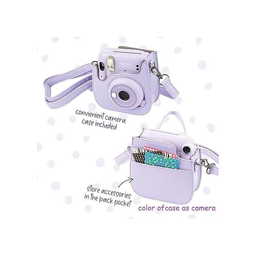 후지필름 Fujifilm Instax Mini 12 Instant Camera with Fujifilm Instant Mini Film (50 Sheets) with Accessories Including Compatible Case with Strap, Lenss Photo Album, Stickers, Frames Bundle (Blossom Pink)