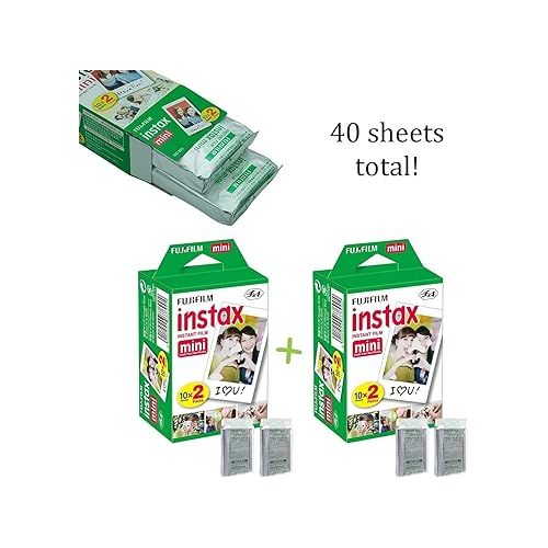 후지필름 Fujifilm Instax Mini 12 Instant Camera Mint Green + Fuji Film Value Pack (40 Sheets) + Shutter Accessories Bundle, Incl. Compatible Carrying Case, Quicksand Beads Photo Album 64 Pockets