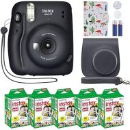 Fujifilm Instax Mini 11 Instant Camera Charcoal Gray + MiniMate Accessory Bundle & Compatible Custom Case + Fuji Instax Film Value Pack (50 Sheets) Flamingo Designer Photo Album