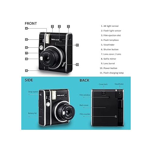 후지필름 Fujifilm Instax Mini 40 Instant Camera Vintage Black, Fuji Instax Mini Film 20 Sheets, Protective Carry Case, Value Bundle