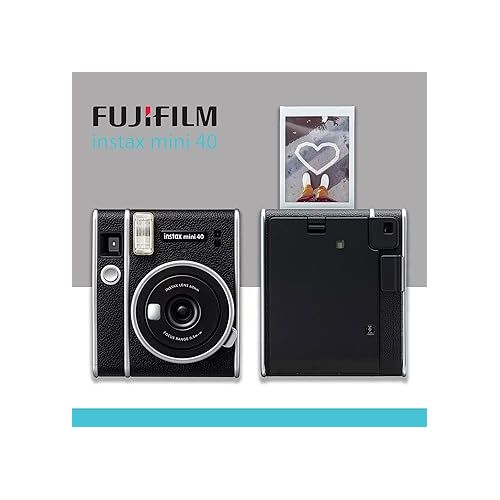 후지필름 Fujifilm Instax Mini 40 Instant Camera Vintage Black, Fuji Instax Mini Film 20 Sheets, Protective Carry Case, Value Bundle