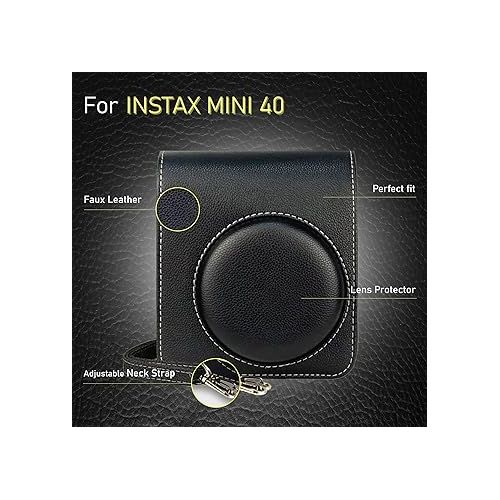 후지필름 Fujifilm Instax Mini 40 Instant Camera Vintage Black, Fuji Instax Mini Film 20 Sheets, Protective Carry Case, Value Bundle