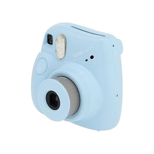 후지필름 Fujifilm Instax Mini 7+ Camera, Easy to Operate, Portable, Handy Selfie Mirror, Polaroid Camera, Perfect for Beginners and Experts, Sleek and Stylish Design - Light Blue (Renewed)