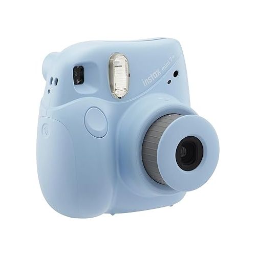 후지필름 Fujifilm Instax Mini 7+ Camera, Easy to Operate, Portable, Handy Selfie Mirror, Polaroid Camera, Perfect for Beginners and Experts, Sleek and Stylish Design - Light Blue (Renewed)