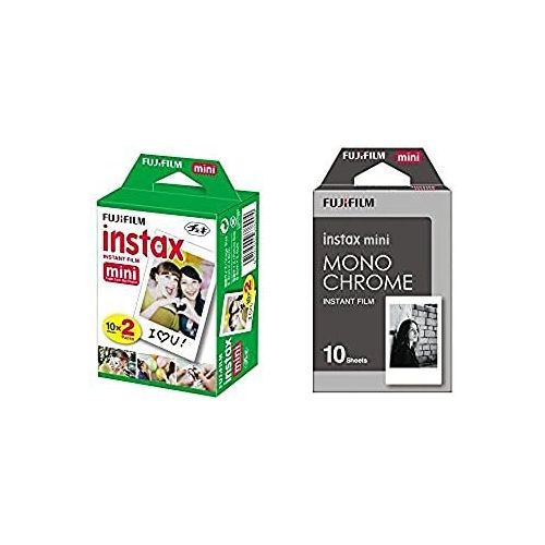 후지필름 [아마존베스트]Fujifilm Instax Mini Instant Film 2-PACK BUNDLE SET , Twin Pack Film ( 20 ) + Film Monochrome ( 10 ) for Mini 90 8 70 7s 50s 25 300 Camera SP-1 Printer