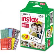 FujiFilm Instax Mini Instant Film 1 Pack - 20 Sheets + 60 Assorted Colorful Mini Photo Stickers - Compatible with FujiFilm Instax Mini 8 / Mini 9