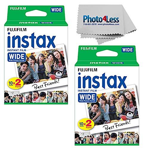 후지필름 Fujifilm Wide Instant Film Twin Pack X2 (40 Sheets) + Camera and Lens Cleaning Cloth