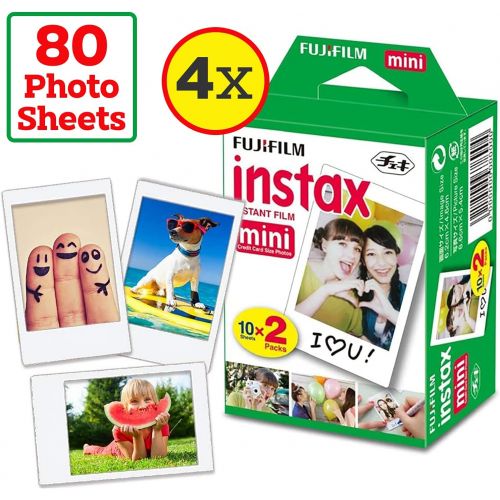 후지필름 FujiFilm Instax Mini Instant Film 4 Pack (4 x 20) Total of 80 Sheets + 120 Assorted Colorful Mini Photo Stickers - Compatible with FujiFilm Instax Mini 9, Mini 8, Mini 25, Mini 90,