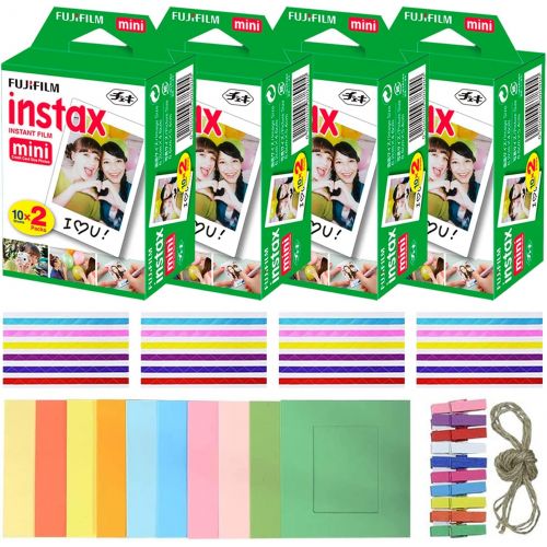 후지필름 FujiFilm Instax Mini Instant Film 4 Pack (4 x 20) Total of 80 Sheets + 120 Assorted Colorful Mini Photo Stickers - Compatible with FujiFilm Instax Mini 9, Mini 8, Mini 25, Mini 90,