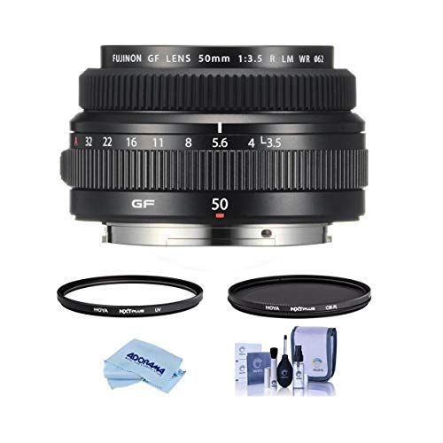 후지필름 Fujifilm FUJINON GF 50mm F/3.5 R LM WR Lens for GFX Medium Format System - Bundle with Hoya NXT Plus 62mm HMC UV Filter, Hoya NXT Plus 62mm HMC Circular Polarizer Filter, Cleaning