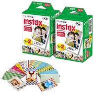 FujiFilm Instax Mini Instant Film 2 Pack (2 x 20) Total of 40 Sheets + 60 Assorted Colorful Mini Photo Stickers - Compatible with FujiFilm Instax Mini 9, Mini 8, Mini 25, Mini 90,