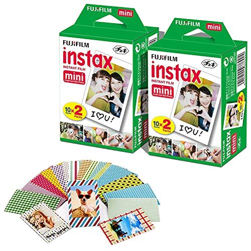 후지필름 FujiFilm Instax Mini Instant Film 2 Pack (2 x 20) Total of 40 Sheets + 60 Assorted Colorful Mini Photo Stickers - Compatible with FujiFilm Instax Mini 9, Mini 8, Mini 25, Mini 90,