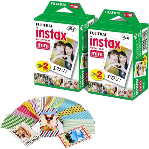 후지필름 FujiFilm Instax Mini Instant Film 2 Pack (2 x 20) Total of 40 Sheets + 60 Assorted Colorful Mini Photo Stickers - Compatible with FujiFilm Instax Mini 9, Mini 8, Mini 25, Mini 90,