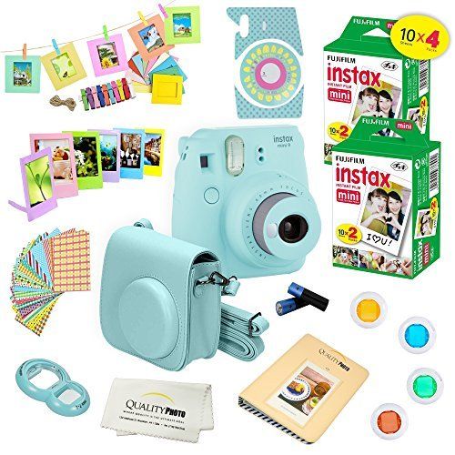 후지필름 Fujifilm Instax Mini 9 Camera + Fuji INSTAX Instant Film (40 Sheets) + 14 PC Instax Accessories kit Bundle, Includes; Instax Case + Album + Frames & Stickers + Lens Filters + More