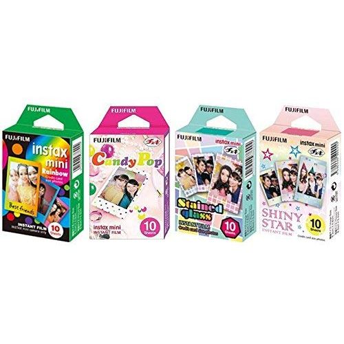 후지필름 Fujifilm InstaX Mini Instant Film Rainbow & Staind Glass & Candy Pop & Shiny Star Film -10 Sheets X 4 Assort Value Set